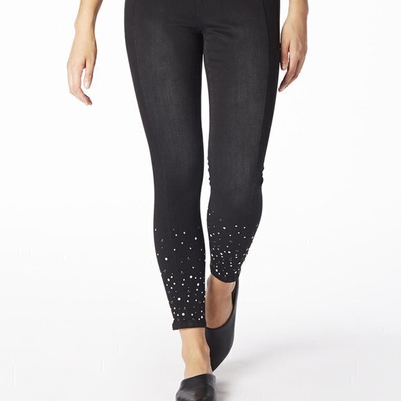 4/$20 Calzedonia Black Skinny Cigarette Jeans With Pearl Silver Bottoms Medium